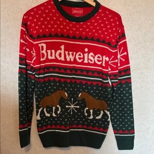 Budweiser Festive Red and Dark Green Crewneck Sweater